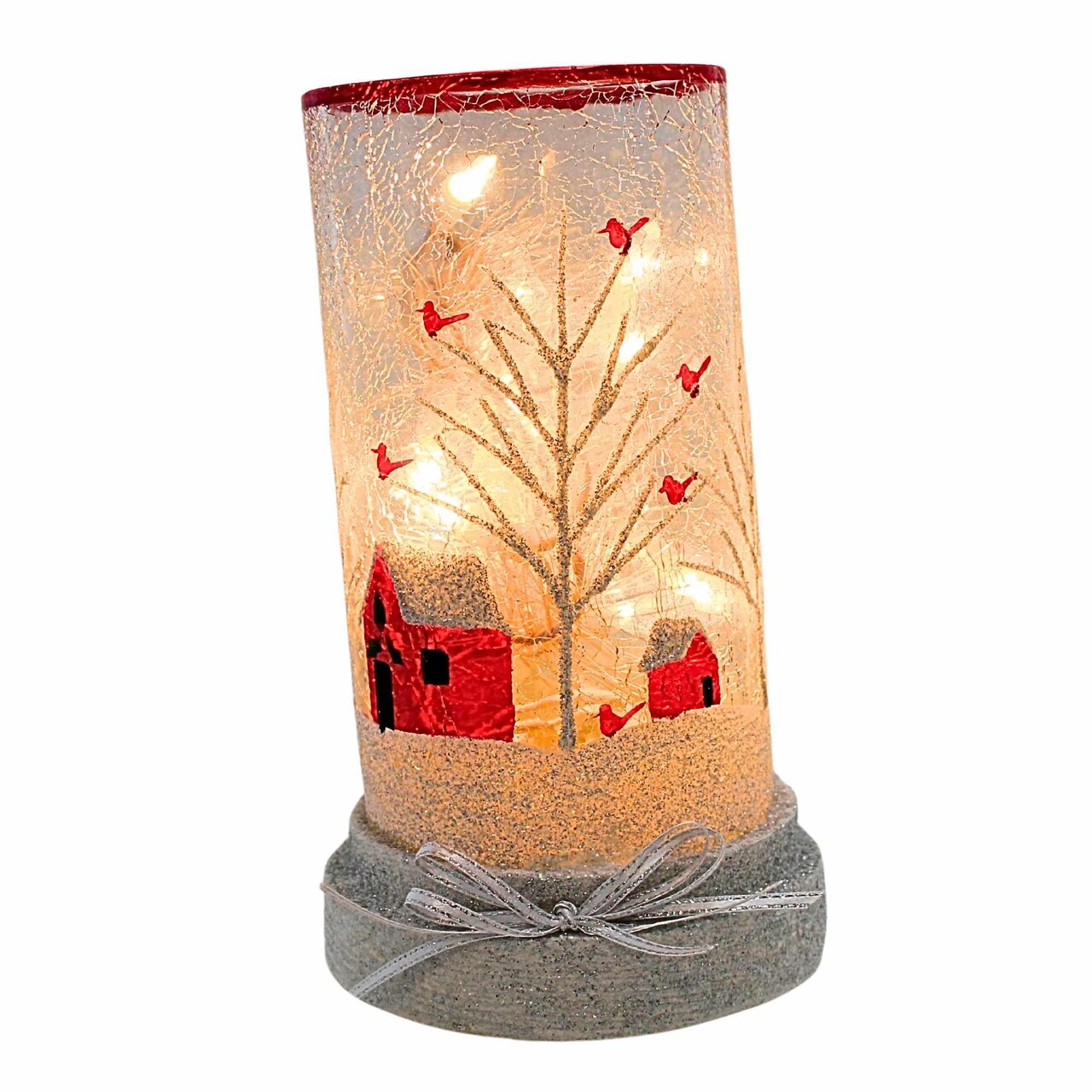 Stony Creek 8.25 In Clearly Winter Hurricane Pre-Lit Christmas Lighted Glass Accent , Christmas Decor Cardinal Barn
